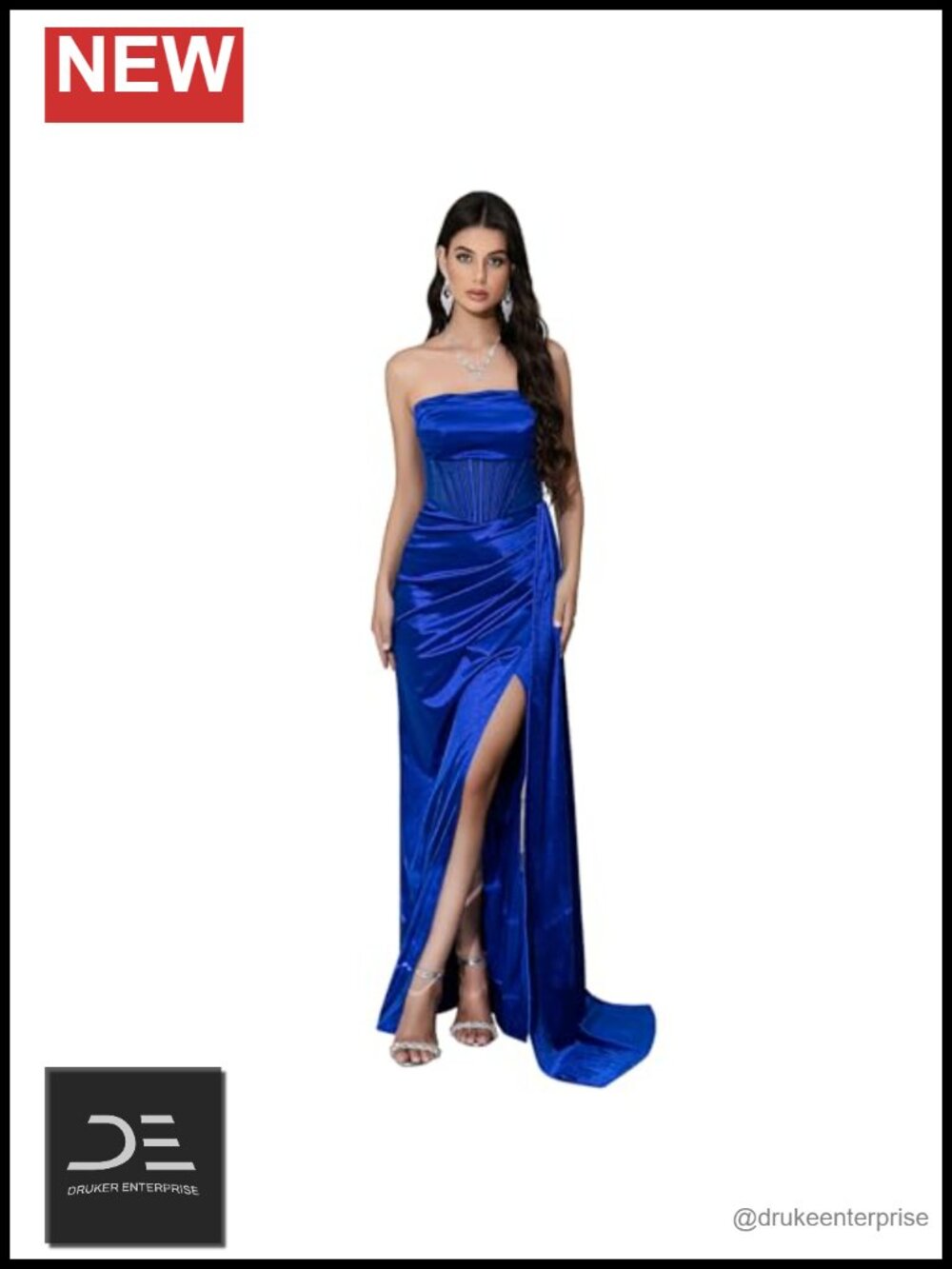 Women's Satin Strapless High Slit Prom Dress Formal Maxi